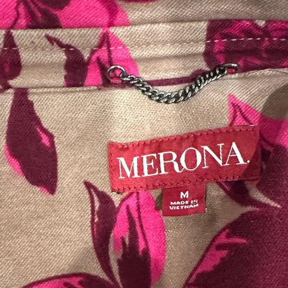 Merona Pink Floral Moleskin Cotton Trench Coat - M - Picture 7 of 10
